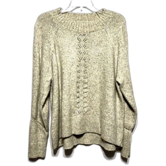 Loft Sweater Wool Blend Long Sleeve Top Oatmeal Cream Open Knit Womens sz Medium - Picture 1 of 6